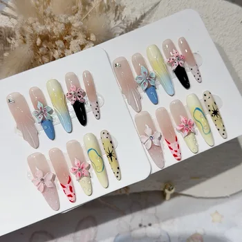 Island Romance Summer Manicure Set 10pcs Sweet French Blush Armor Stereo Carved for Fingers  Boosting Design