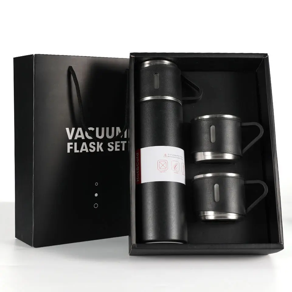 Custom Logo 500ml Stainless Steel Business Cup Set Double-Wall Vacuum Flask Mug 3 Lids Food Cold One Water Bottle Gift Box Set