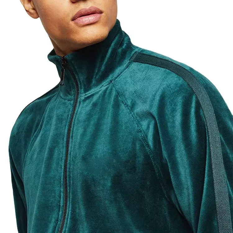 Custom Green Velour Velvet Tracksuit Oem Fleece Luxury Velour