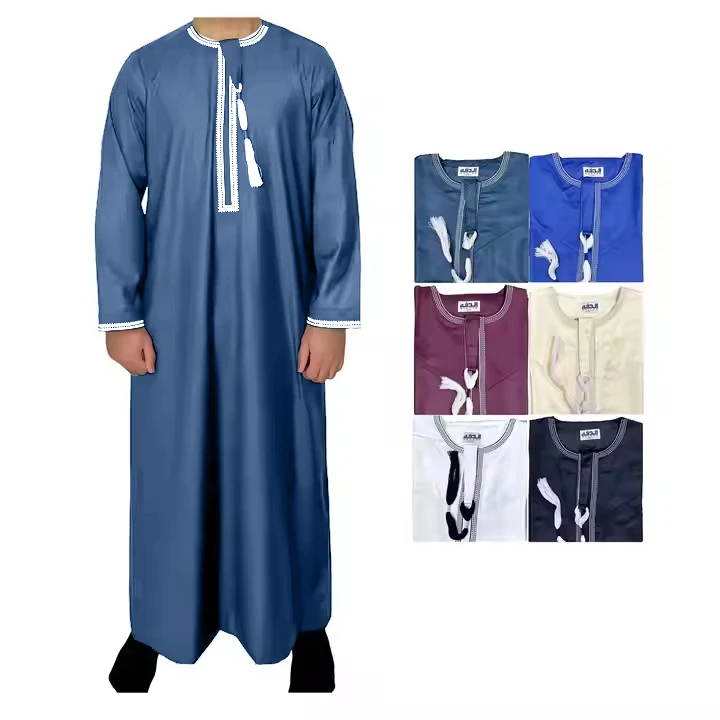 Casual Islamic Men's Long Kaftan Jalabiya Thobe Embroidered Moroccan Robes Wholesale From Saudi Arabia