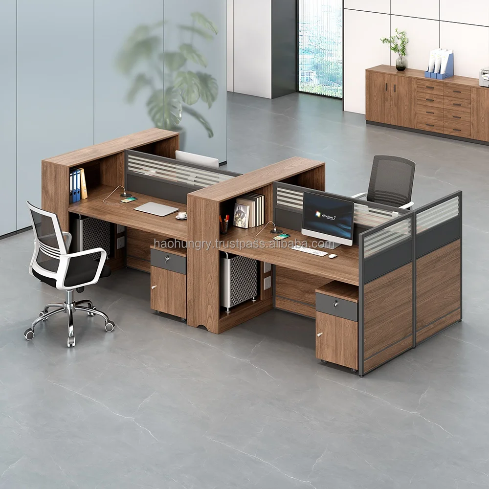 Modern Extendable 2-Person Office Cubicles Workstation Desk Wooden ...