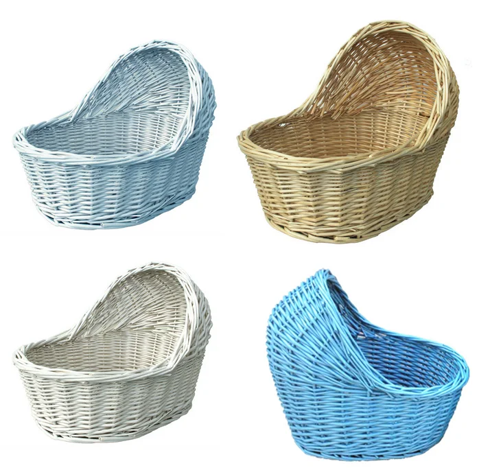 Willow Hot Sale Handmade Pink Blue Mini Baby Bassinet Wicker Babi Basket