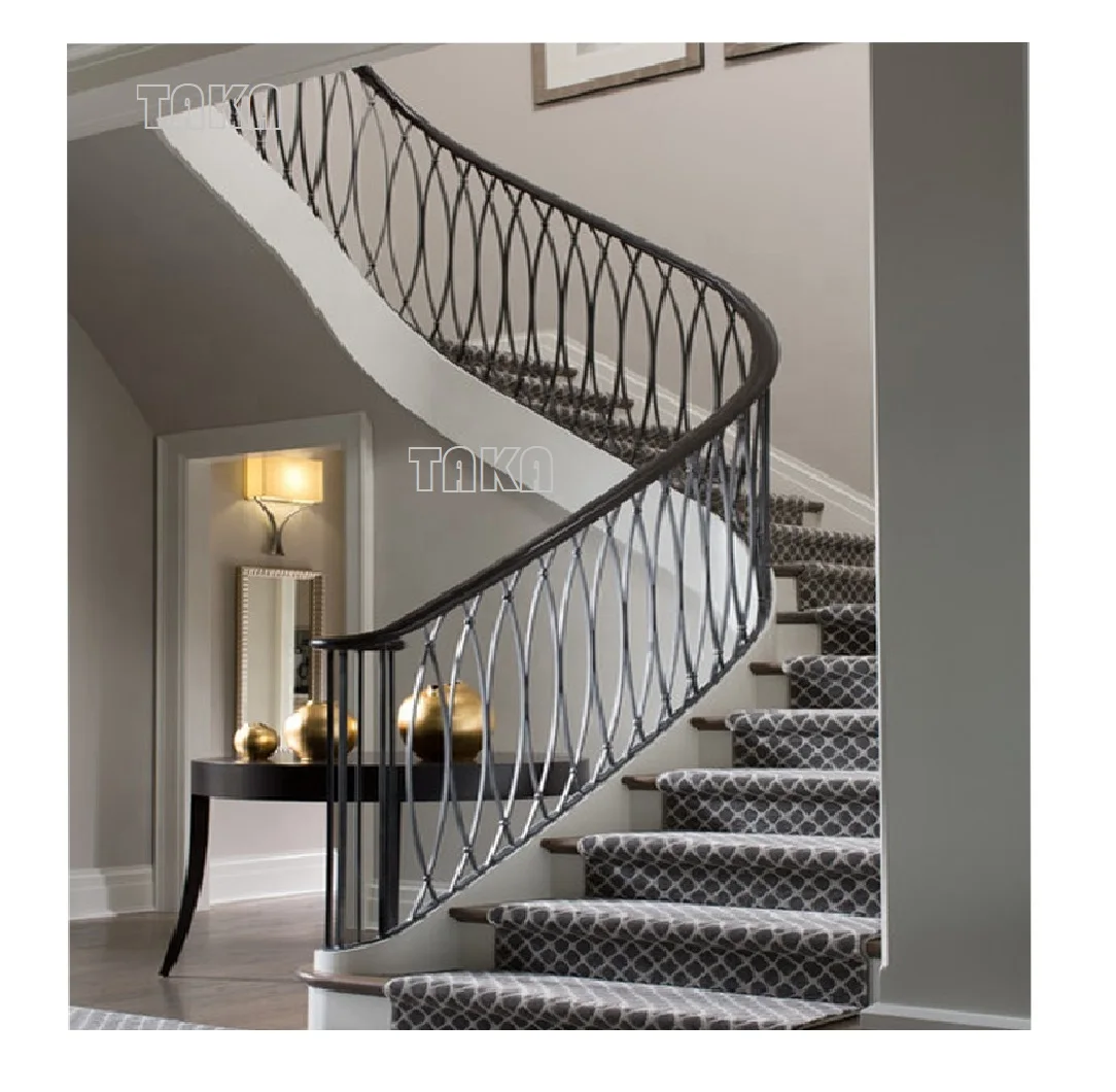 U-образная деревянная лестница из нержавеющей стали с коваными железными перилами балясинами обувь изогнутая