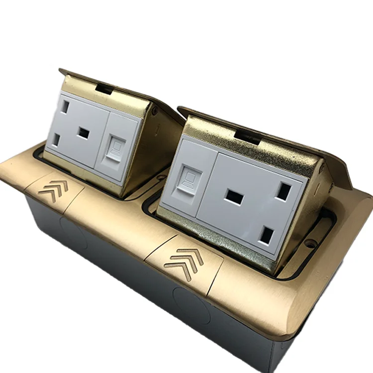 VNX Two 13a Bs Socket and Rj45 All Copper Waterproof Hidden Floor Socket Pop up Electrical Outlet Socket