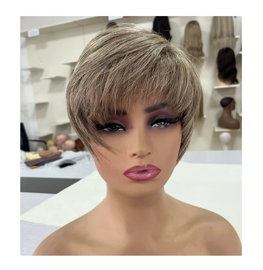 Wig blonde bob Alopecia Hairloss human hai… Blonde Mixed Human Hair Blend Wavy Lace Front Wig Loose  main image 4