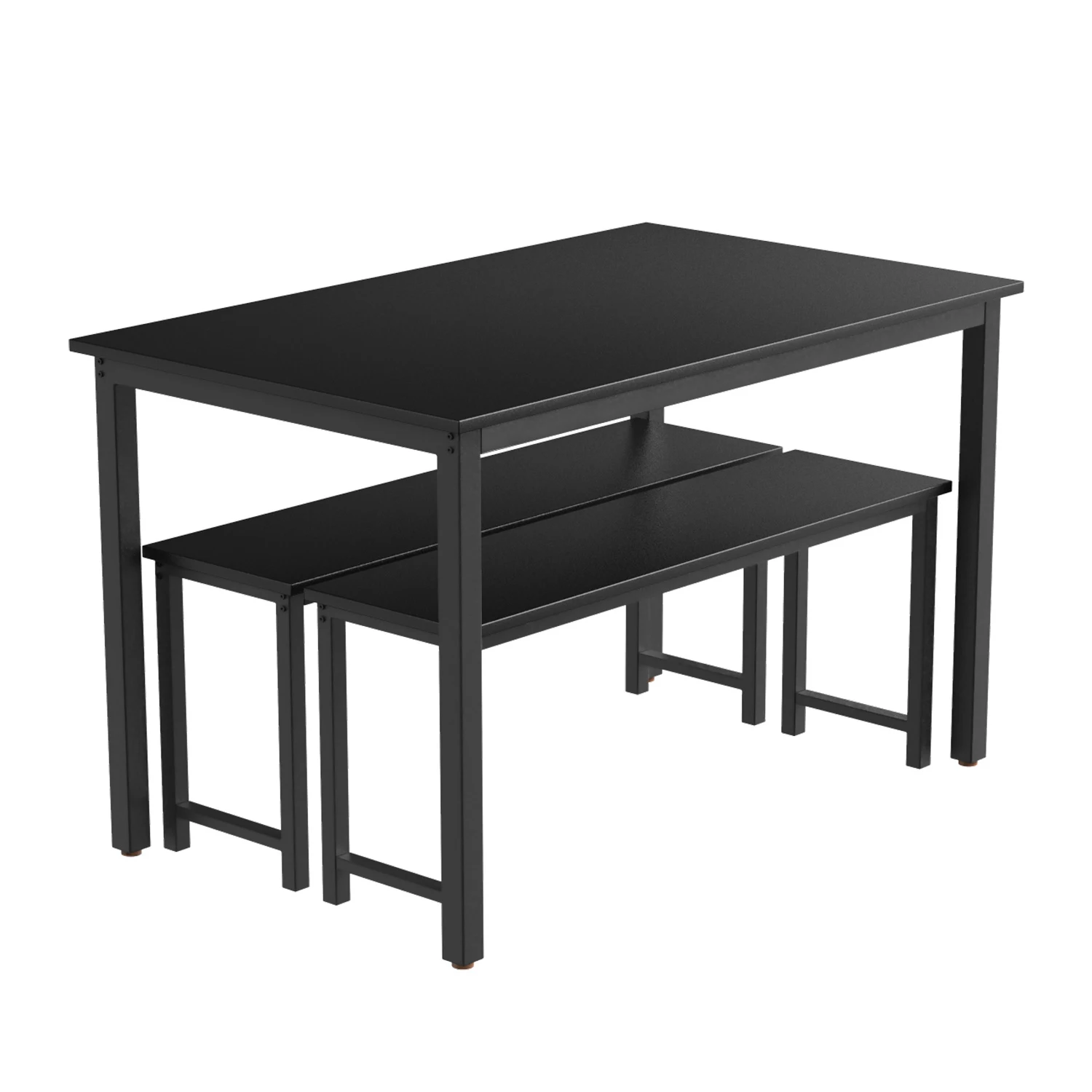 2023 Overseas Hot Sale Black Wooden Dining Table Set 1 Table 2 Benches