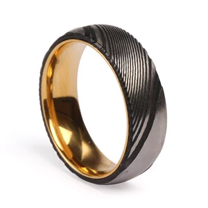 7mm Fashion Jewelry Stainless Steel Inlay Unique Pattern Damascus Steel Men Ring Wedding Rings Couple Set