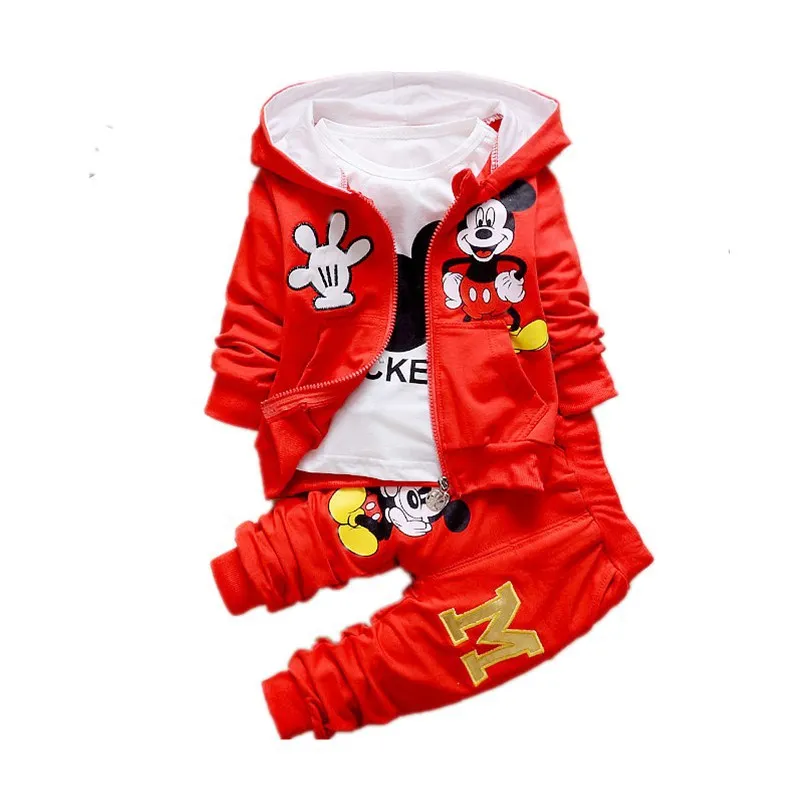 3pc kids baby boy Girl mickey Hoode coat+T shirt+pants Outfit autumn clothes set 