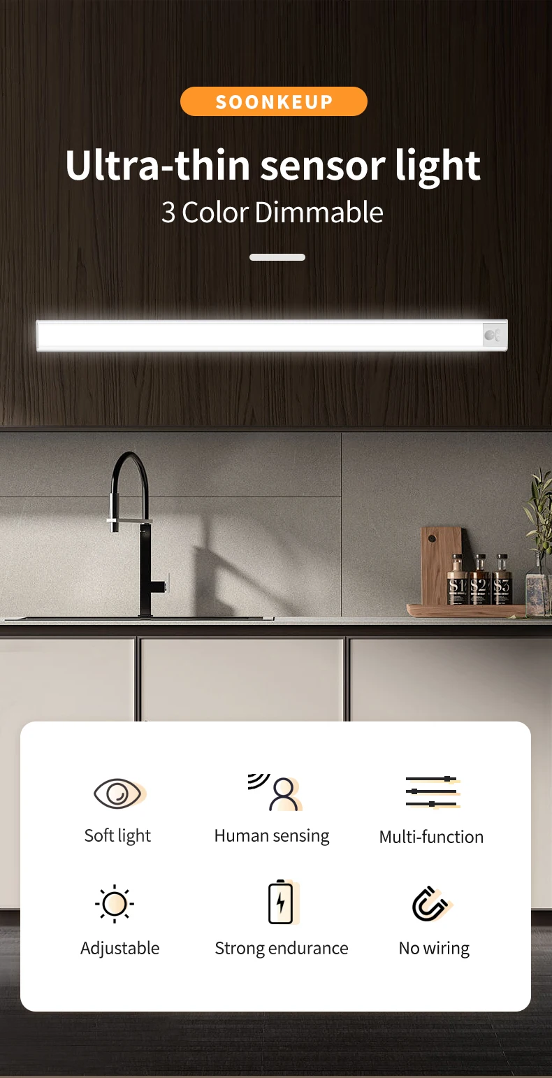 Under Cabinet Lighting Rechargeable Industrial 2 Pcs Pack for Kitchen Cabinets