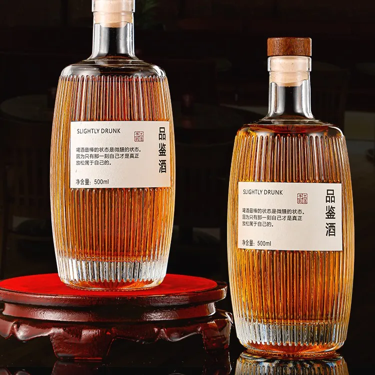 Liquor Bottles Round Plum Wine Weak Alcohol Drink Port Bottle Vanjoin 500 Ml Glass With Wood Cork Beer Bottle