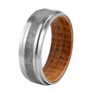8mm Tungsten Ring with Muonionalusta Meteorite and Whiskey Oak Wood Inlay Luxury Meteorite Tungsten Men Rings