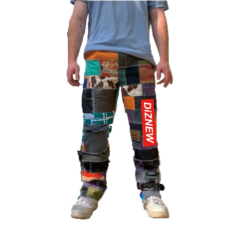 DiZNEW Custom Print Plus Size Patches Loose Cargo Pants Wash Men's Jeans manufacture