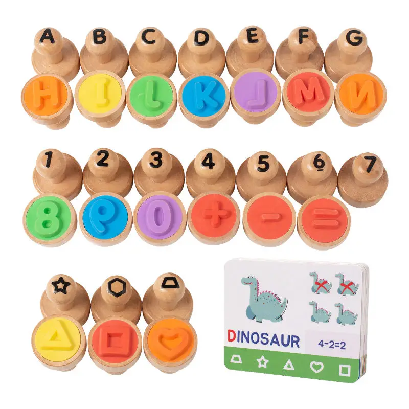 Unisex Montessori-Spielzeug Spaßvolle frühe pädagogische Holzstempel für Alphabet- und Zahlenform-Lernen Hergestellt aus hochwertigem Holz