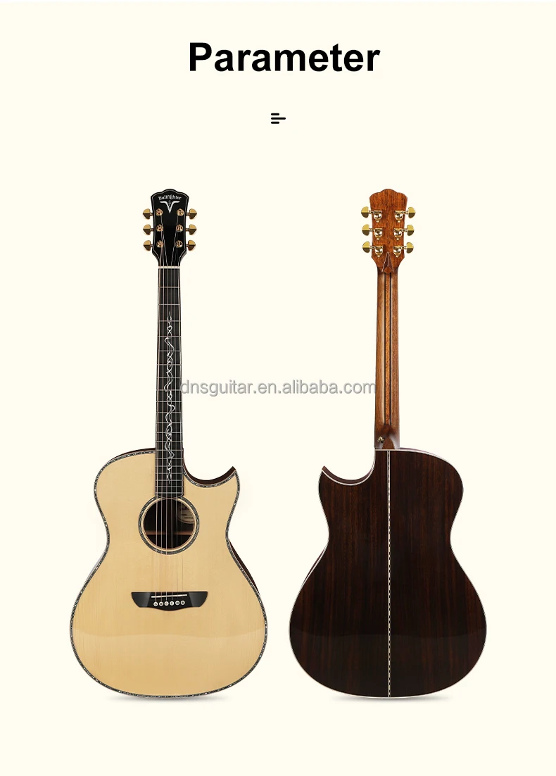 OEM Sitka-Fichtenholz Massivholz-Akustikgitarre Handgefertigte Einlegearbeit Perlmutt-Ebenholz-Griffbrett Gitarre Akustikgitarre Vollmassive Gitarre Mit Tasche – Detail 7