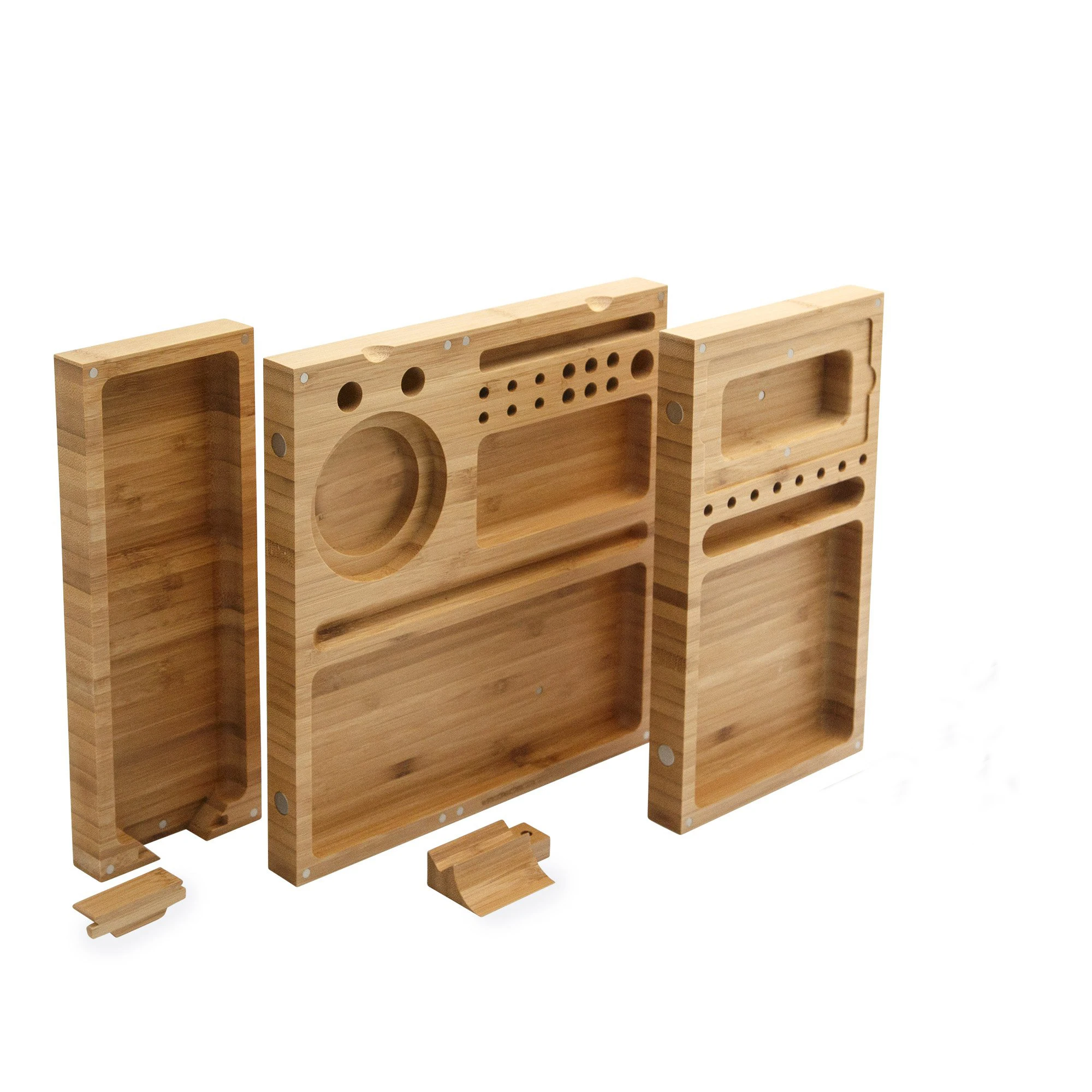 
Необработанный тройной Магнитный бамбуковый поднос-раскатка со встроенной пепельницей | Используется для сигар 