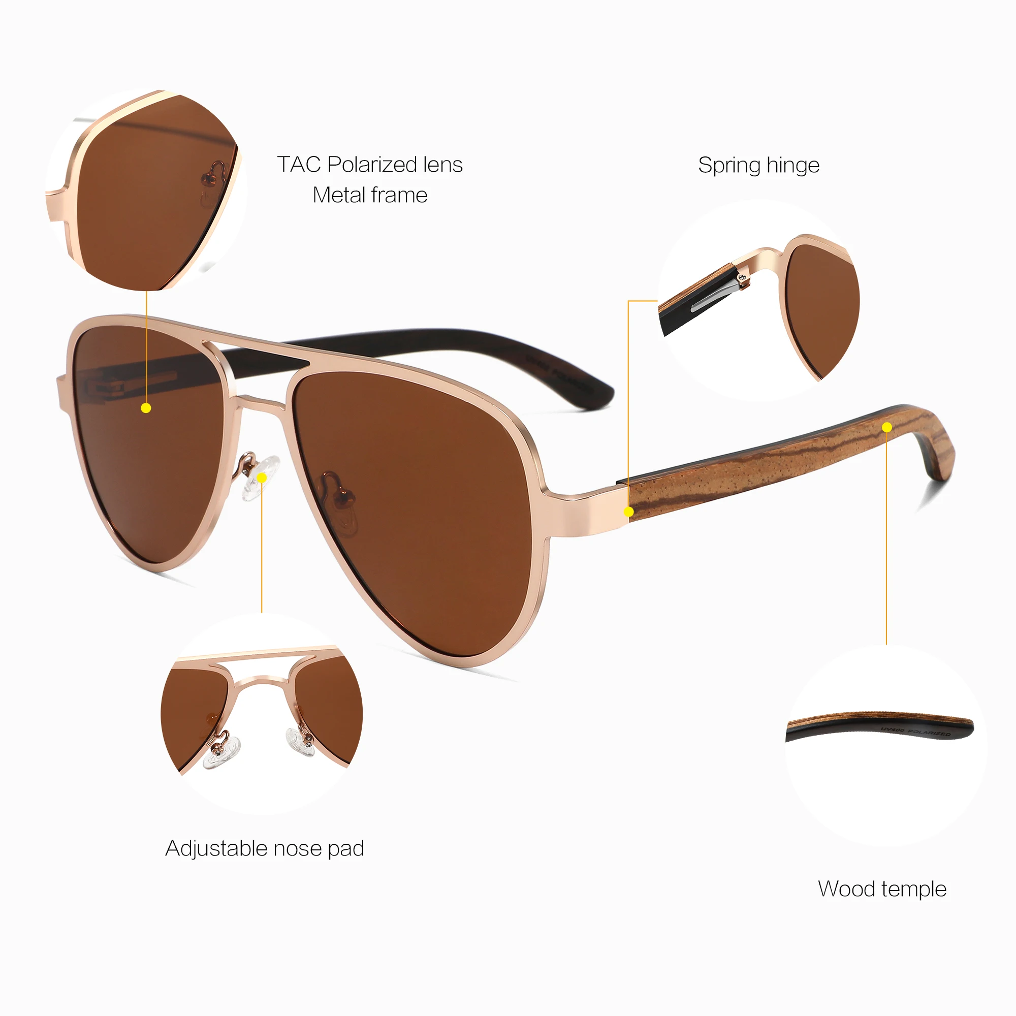Wood Temple Polarized Retro Sunglasses