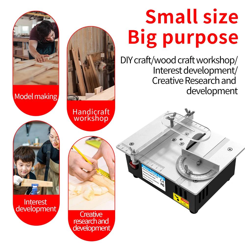 Mini Table Saw Small Woodworking Electric Bench Saw Handmade DIY Hobby Model Crafts Cutting Tool 775 Motor 96W 63mm HSS Blade R1