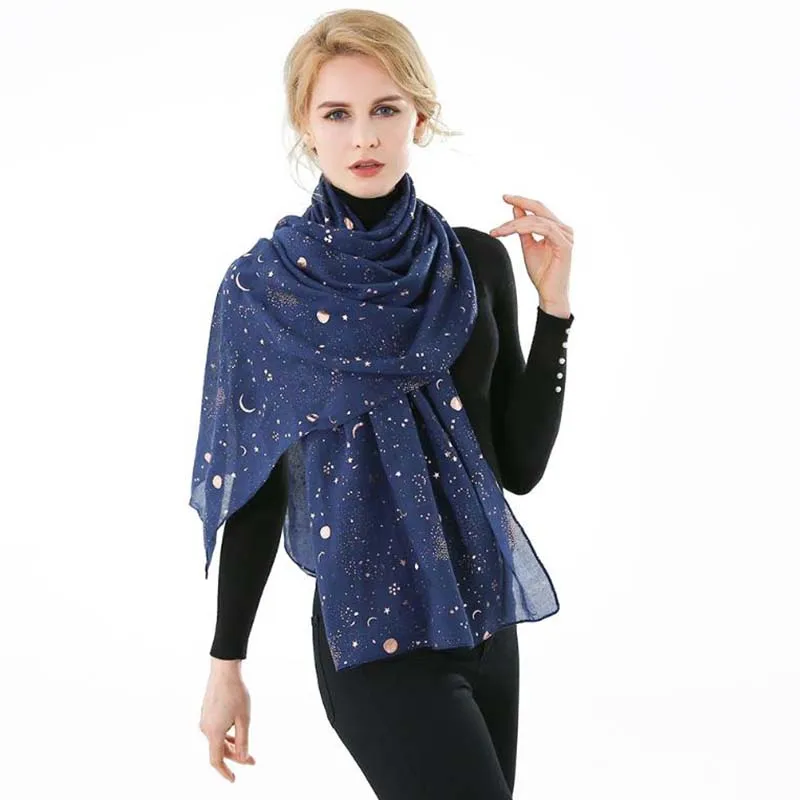 Women's Traditional Star Moon Glitter Cotton Shawl Scarf Thin Women's Traditional Star Moon Glitter Cotton Shawl Scarf Thin