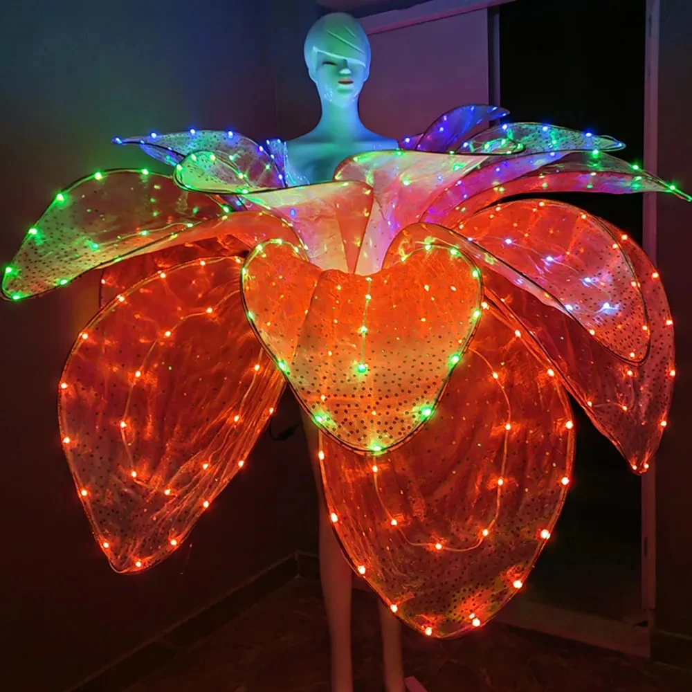 Full Color LED Petal Skirt Blossom Long Dress for Adults Colorful Flower Opening Dance Performance Big Swing Modern Dress
