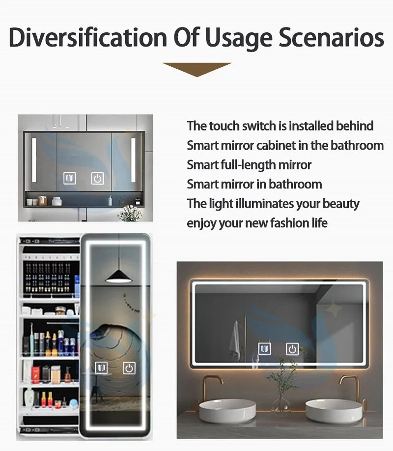 New double key 12v smart mirror dimmer led light capacitive sensor touch light switch with Bathroom anti fog factory