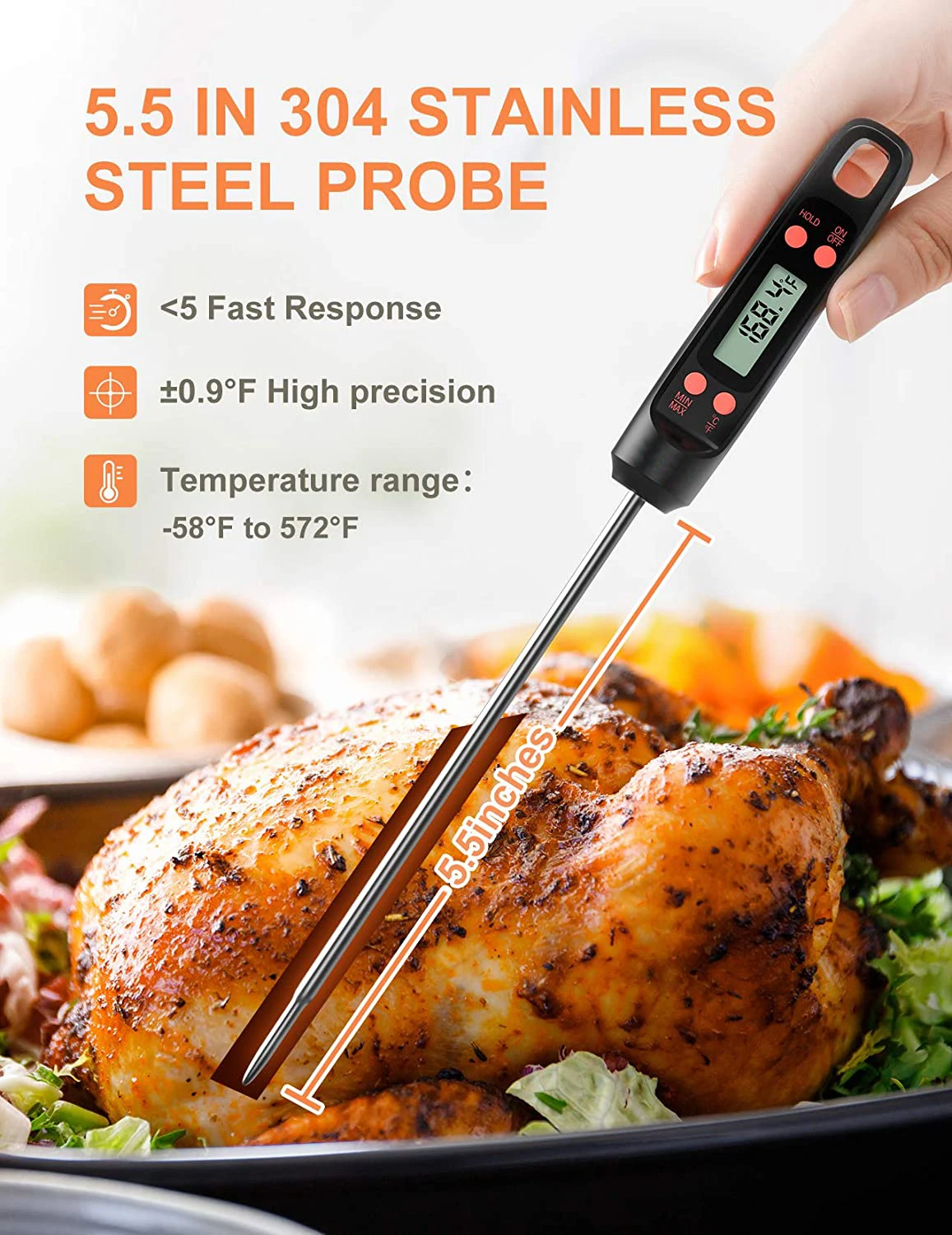 Digital Cooking Food Meat Thermometer with Stainless Steel Temperature  Probe - China Digital Thermometer, Food Thermometer