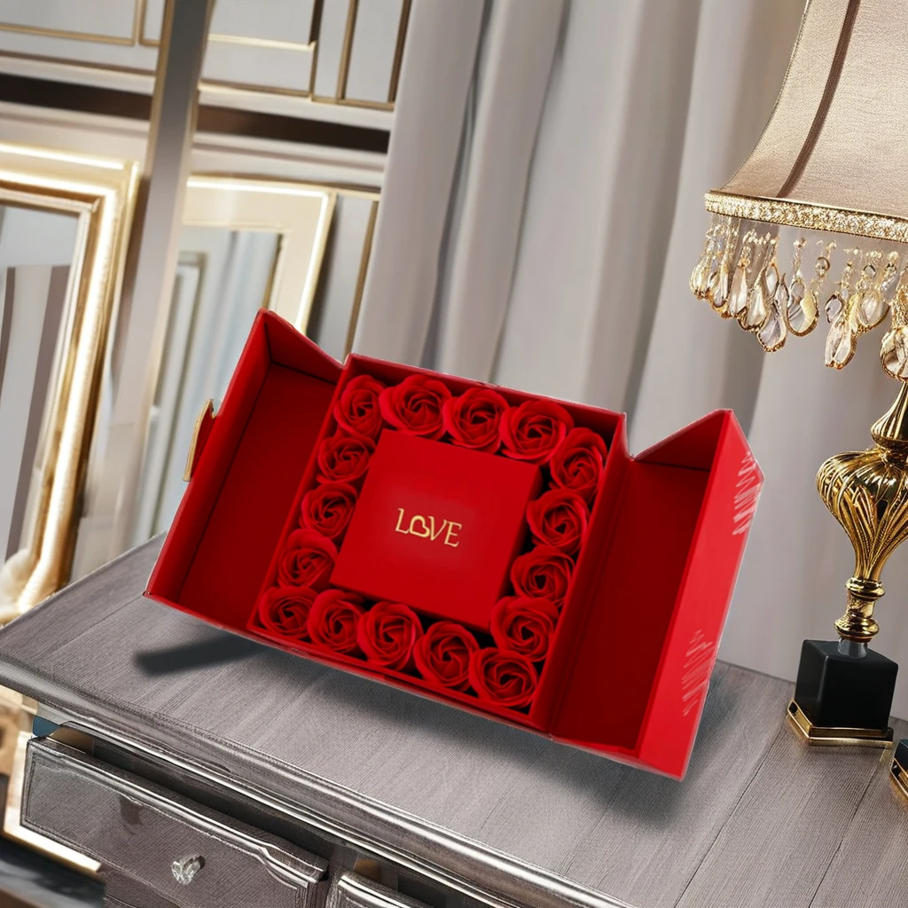 Customized Pink Embossed Logo Paper Romantic Jewelry Gift Box with Ribbon Bow for Cosmetics and Birthday Presents