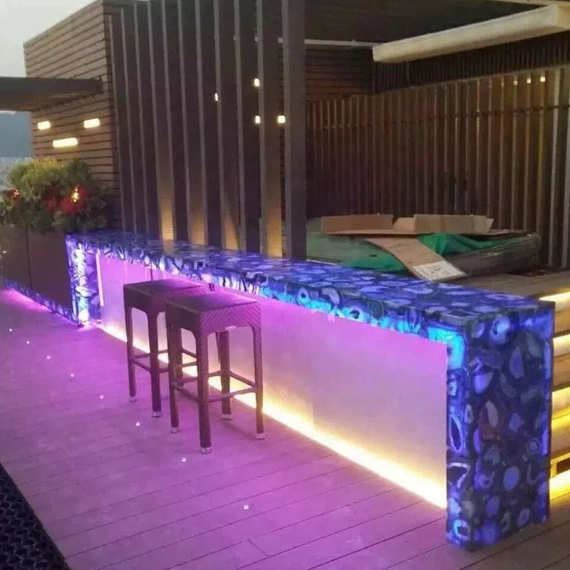 Blå agat-marmorsten til vægpaneler, bordplader, møbeloverflader og spisebordsoverflader; agat-ægtesten til baroverflader