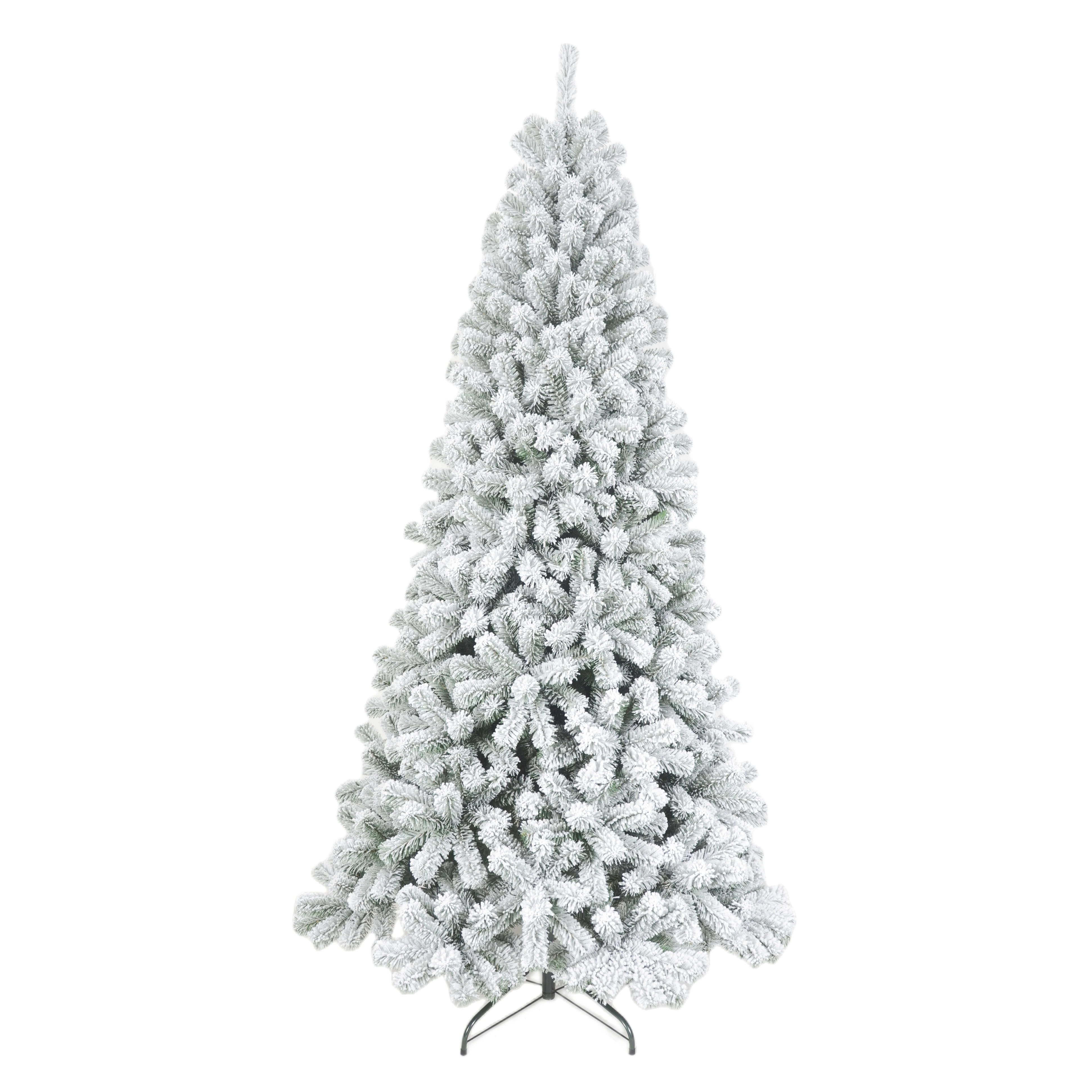7.5ft Prelit Mixed Flocked Christmas Tree Mixed Pe Pvc With Metal Stand Multibranched Fir