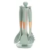 Green wooden handle kitchenware 7 piece set rotating rack
