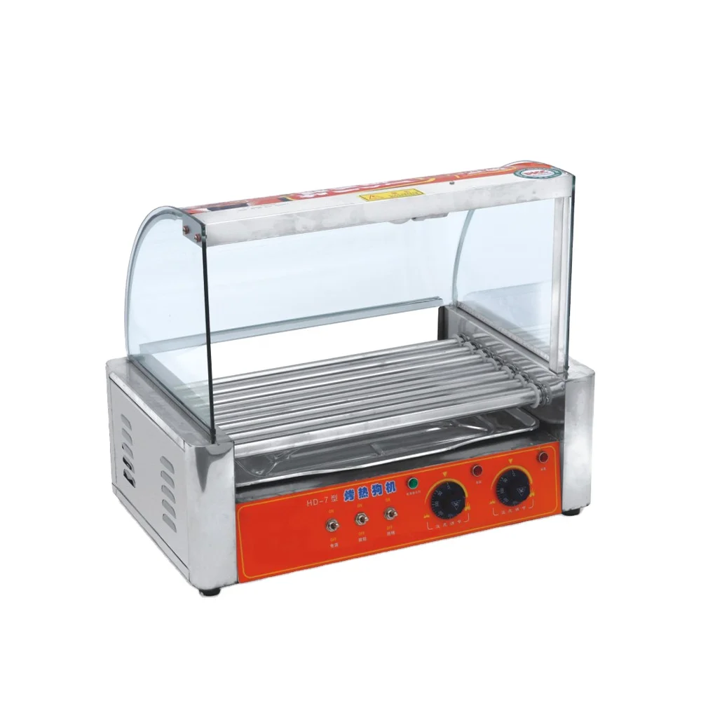 5/7 Rollers Commercial Electric Hot Dog Grill with glass  Hog Dog Steamer Machine of Catering Equipment sausage hot dog steamer