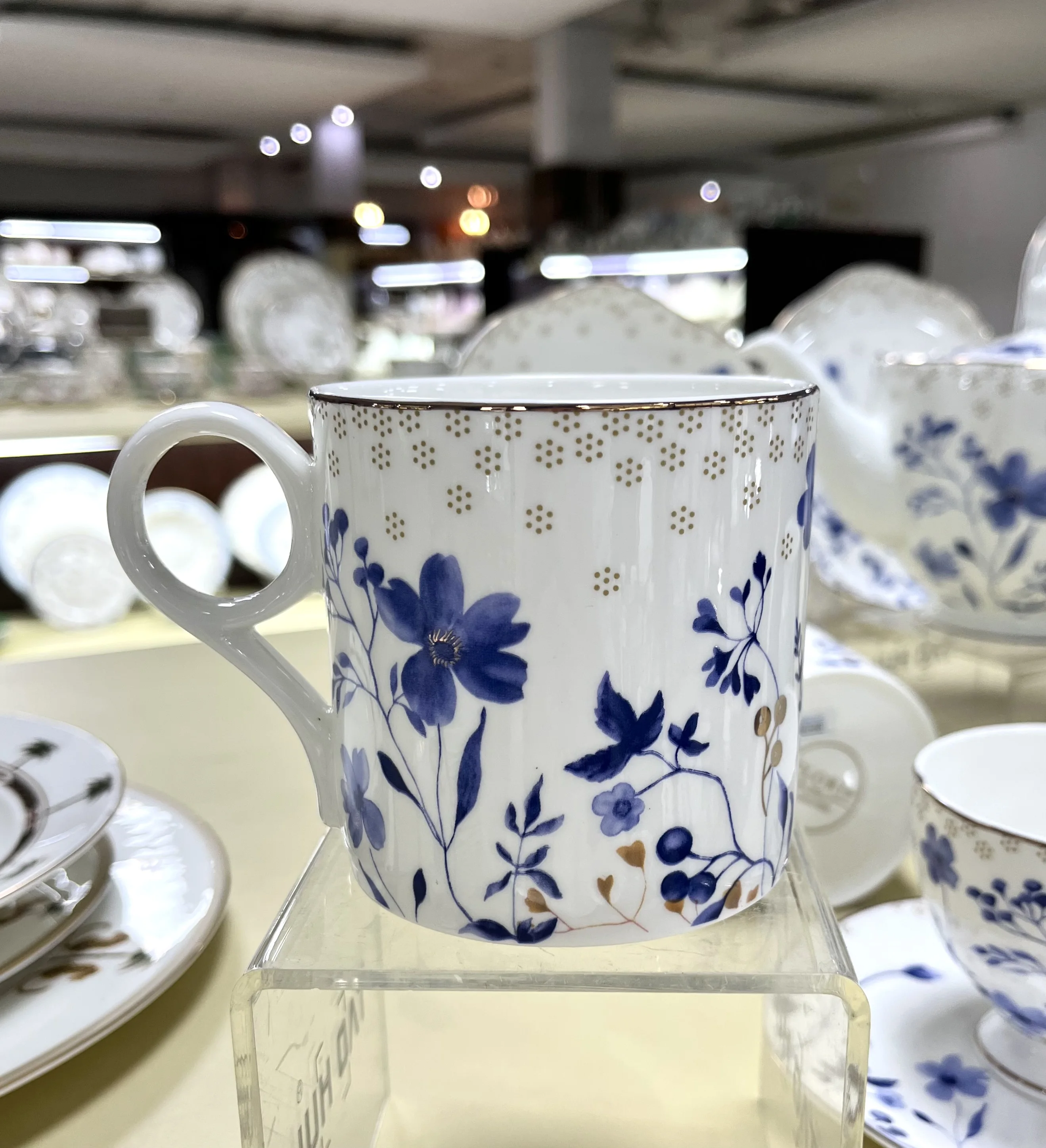 Floral Bone China Blue and White Ceramic Porcelain Gift Mug 380ml Coffee Cups