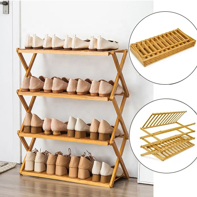 Multiple Specifications 2 3 4 5 6 Tiers Folding Bamboo Shoe Standing Plant Shelves Shoe Rack