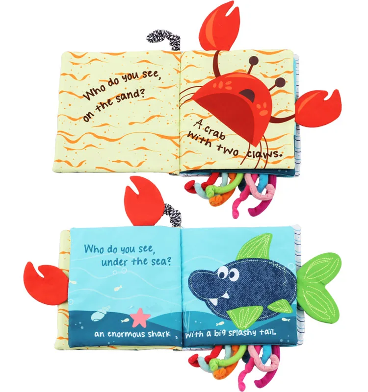 Educational Toy Touch and Feel Handmade Baby Soft Fabric Cloth Book With Crinkle Flaps and Elastic Strings