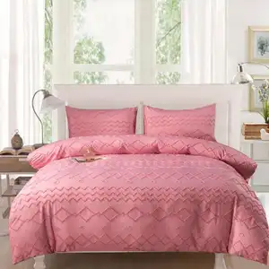 Durable Microfiber Embroidery Tufted Luxury Comforter Pillowcases Duvet Cover Bedding Set