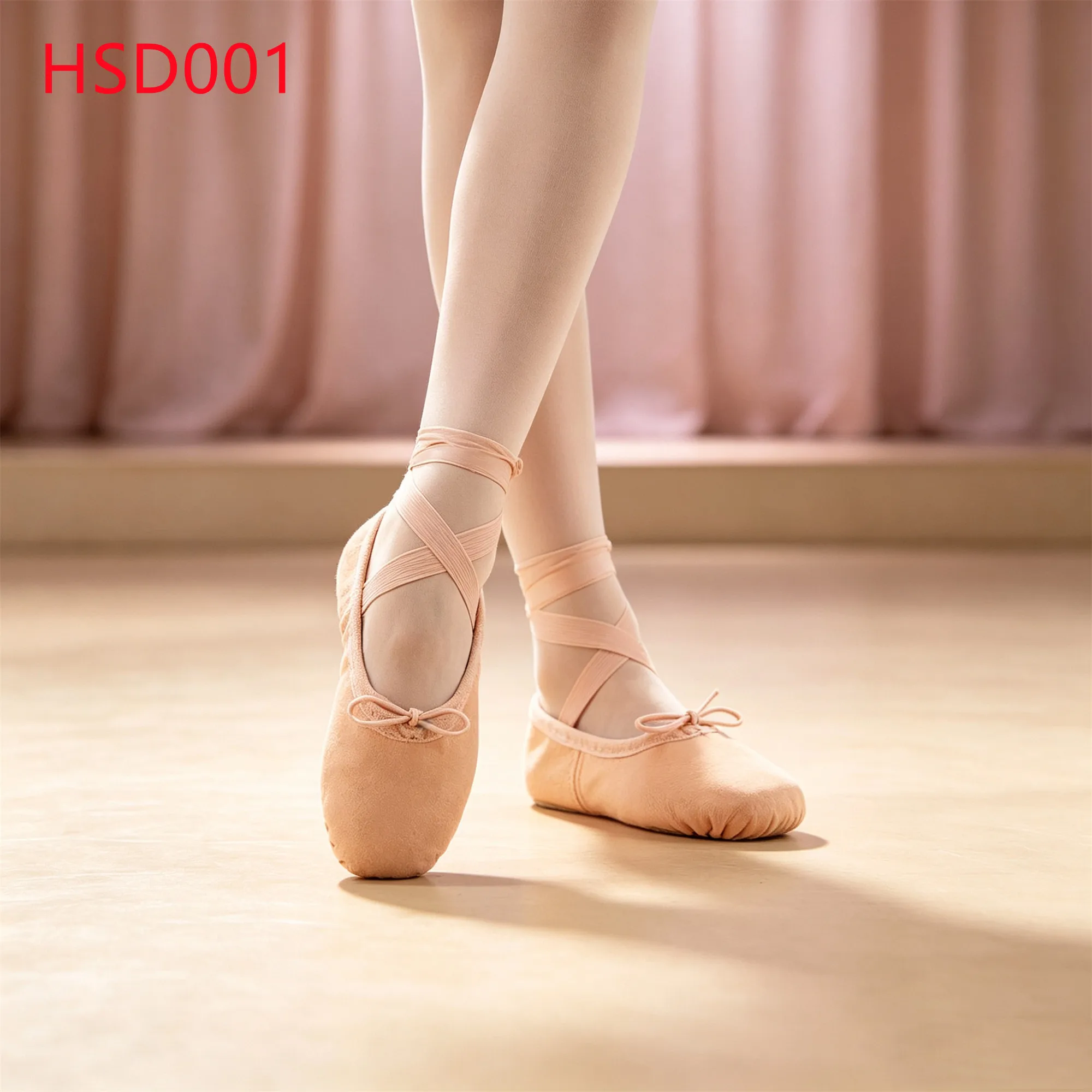 LXG、リハーサル室用リボン装飾付き・幼児／大人用ファ・シン ダンスシューズ（柔軟性のある天然スエードレザーソール）・バレエシューズ HSD001