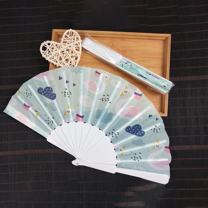 New Cute Small Size Print Wholesale Promotional Gift Folding Mini Plastic Clack Rave Hand Fan for Children Handle