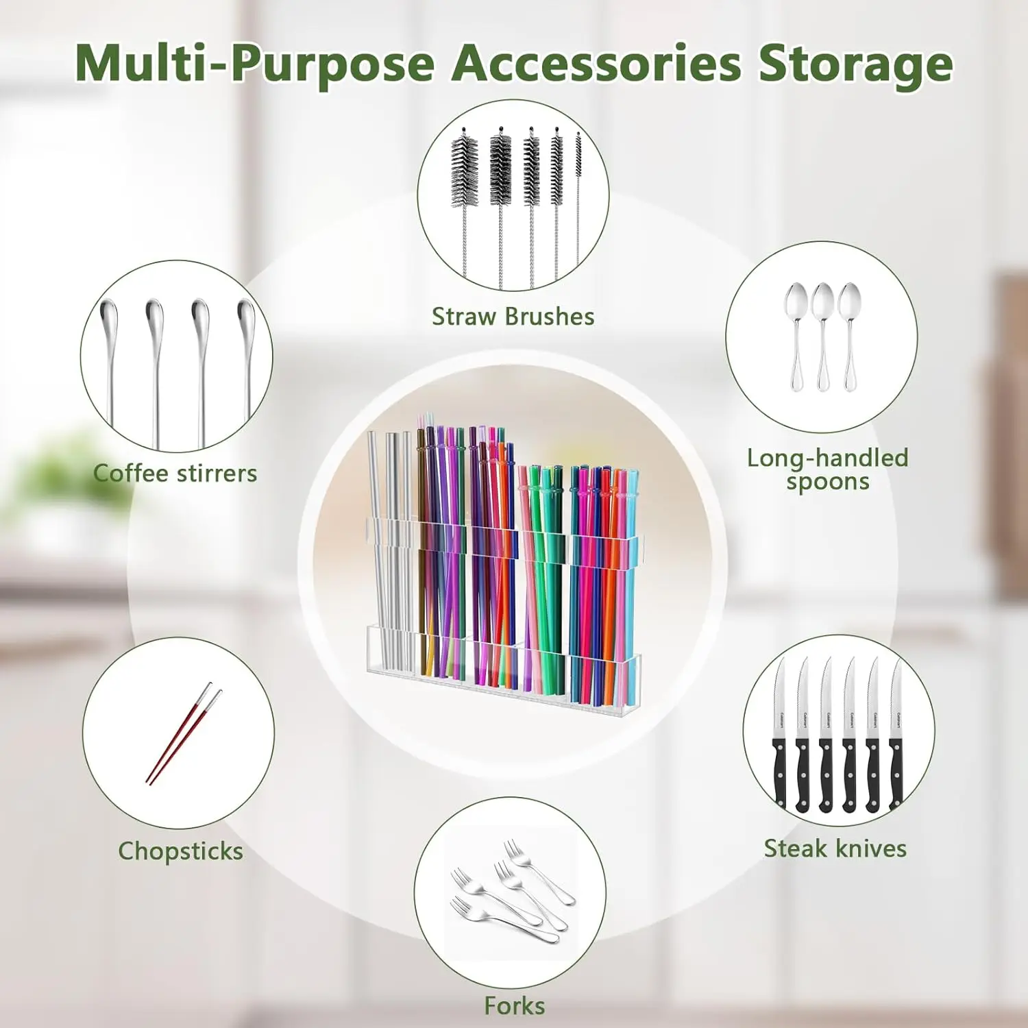 Acrylic Straw Holder for Cabinet Door Reusable Tumbler Straw Organizer Storage Small Kitchen Accessories Container