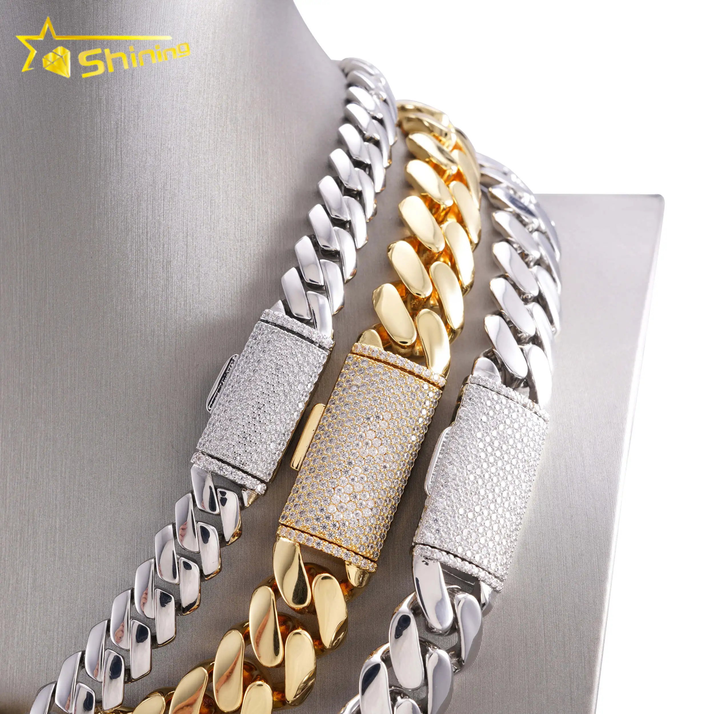 thumbnail image 2 of PremiumChic 16mm Iced Out Miami Cuban Link Chain Choker Necklace - Gold Plated, CZ Stones, Men's 2 of 3