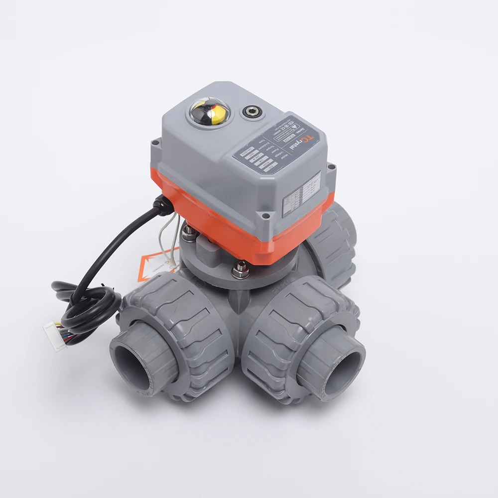 Best Selling L Port T Port 4inch Double Union Electric actuator Motorized 3Way Plastic PVC ball