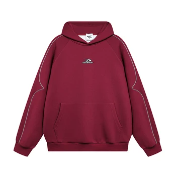 320 Grams Logo Printed Men's Pullover Hoodie Plus Size Sweatshirt Hooded Collar Reflection of Light Embroidered Logo