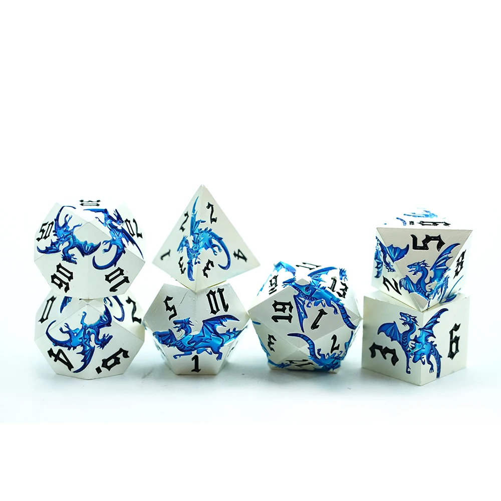 Nuovo Design Set di Dadi Drago Blu Dnd Poligonali Bordo Affusolato Resina Dadi Rpg Dungeon Scacchiera Gioco Personalizzato Bordo Affusolato
