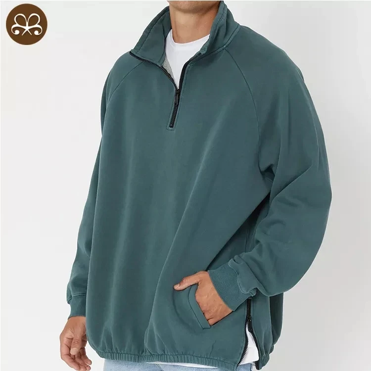 Quarter Zip Cotton Fleece Stand Collar 