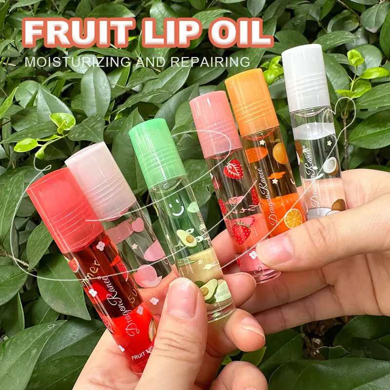 Random 6 Color  Roll-On Fruit Oil Moisturizing Mirror Transparent Lip Oil Long Lasting Hydrating Cosmetics Lip Balm Lip Gloss