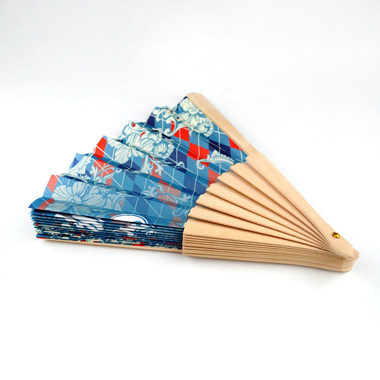 Античный дешевый рекламный персонализированный полноцветный бамбуковый складной веер деревянный тканевый Ручной