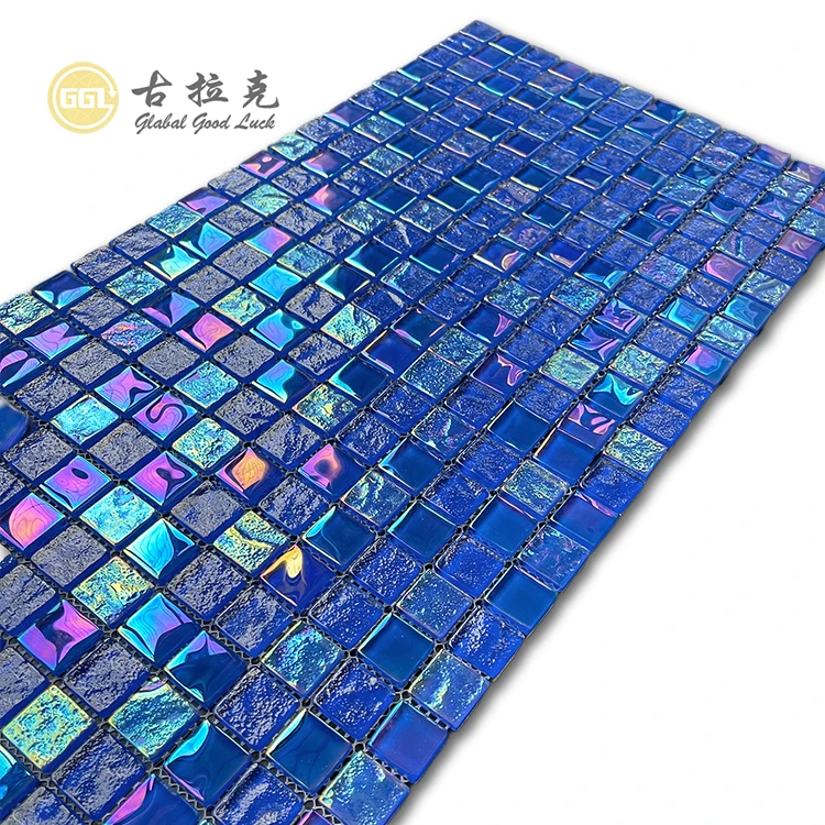 Iridescent Crystal Shining Blue Glass Swimming Pool Tile Mosaic