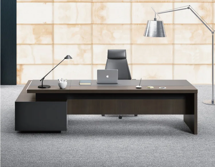 Office Desk In Walnut Veneer  L Shape Office Tables: Boss's Cabin