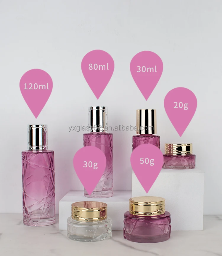 Luxury Unique design cosmetic glass bottle set irregularity shape glass jar bottle Skincare cosmetic packaging suit container factory