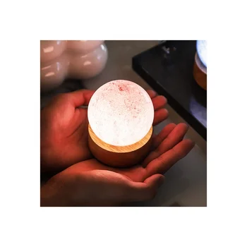 Creative Home LED Table Lamp with Wooden Base Warm White Night Light for Baby USB Plug Pink Crystal Glass Night Lighting Fixture