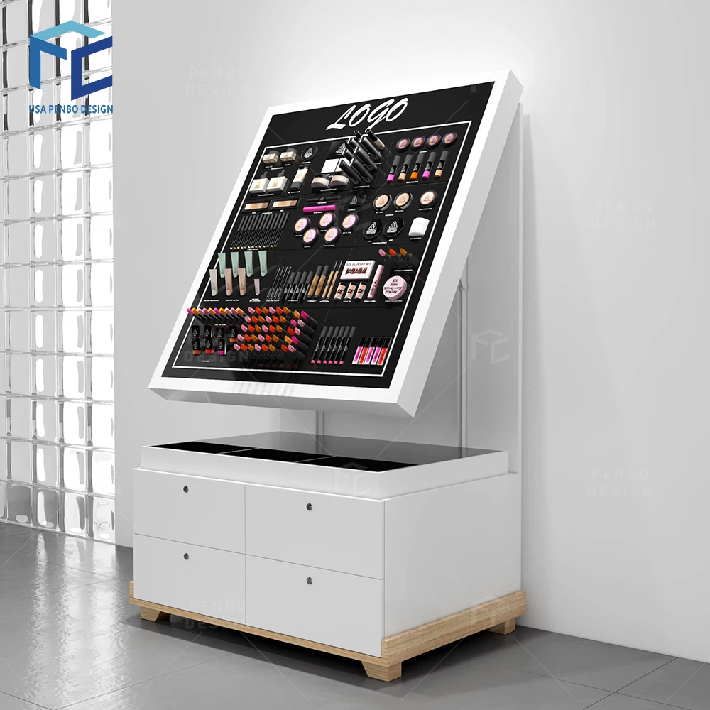 Korean Style Customized Makeup Cosmetic Shop Shelves Design Cosmetic Kiosk for Korean Cosmetic Retail Store