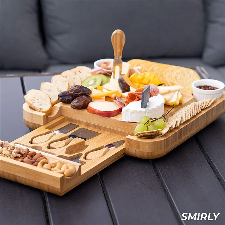 Smirly Bamboo Cheese Board Knife Set - 13inch Bamboo Cheese Board